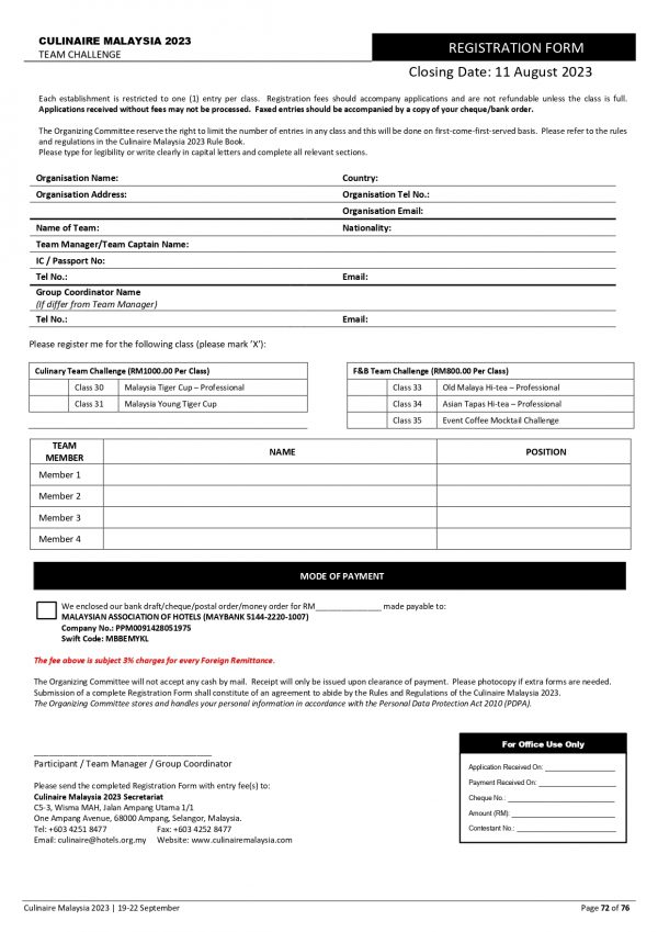 Registration Details – Culinaire Malaysia